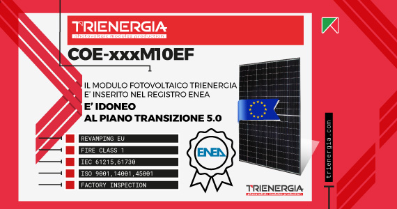 Il Modulo Fotovoltaico COE-xxxM10EF è inserito nel registro ENEA